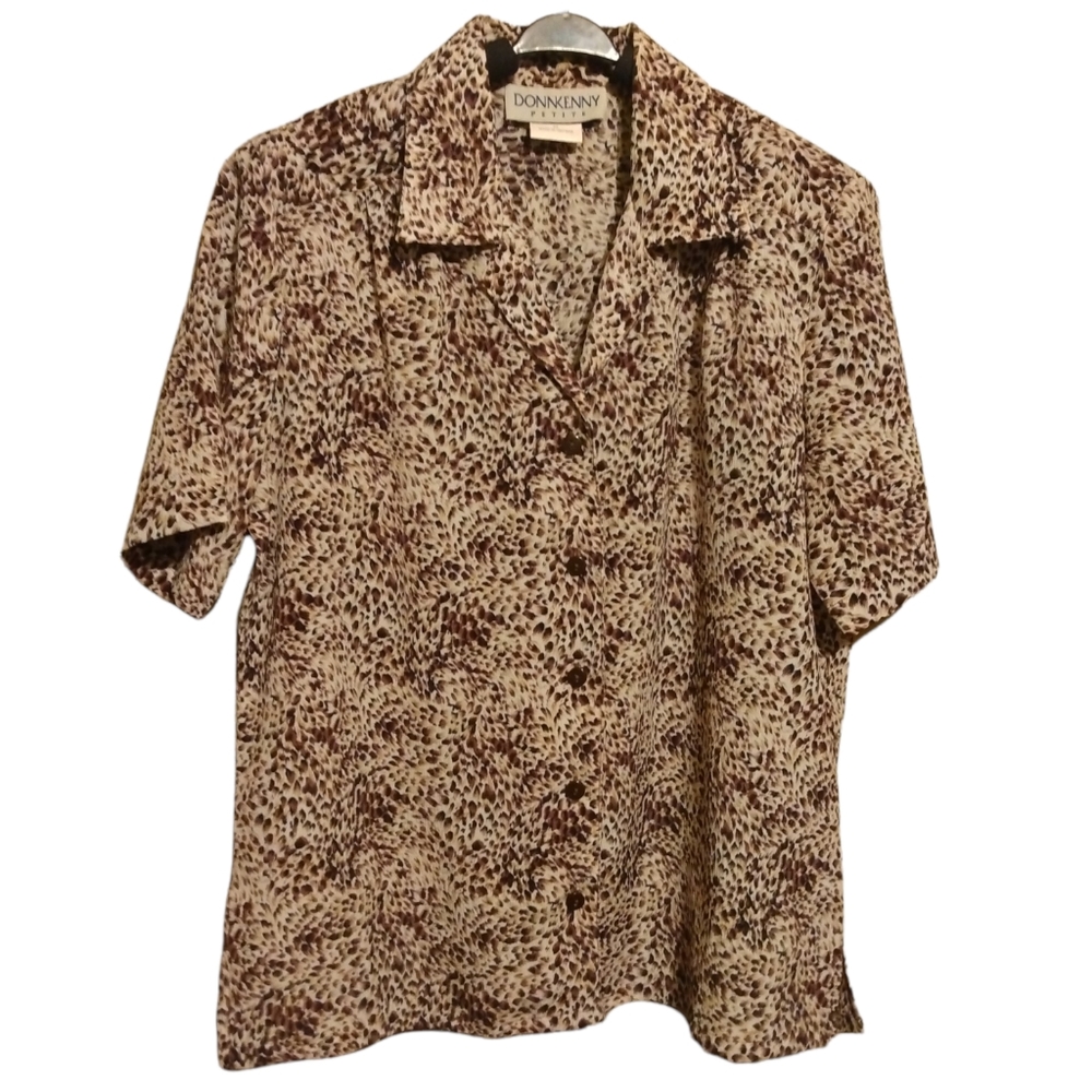 DONN KENNY PETITE Vintage Blouse in Brown Brushwork Size PS